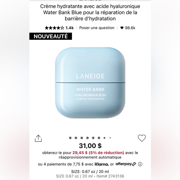 3/25$ 💜 Laneige Waterbank Moisturizer - Picture 2 of 2